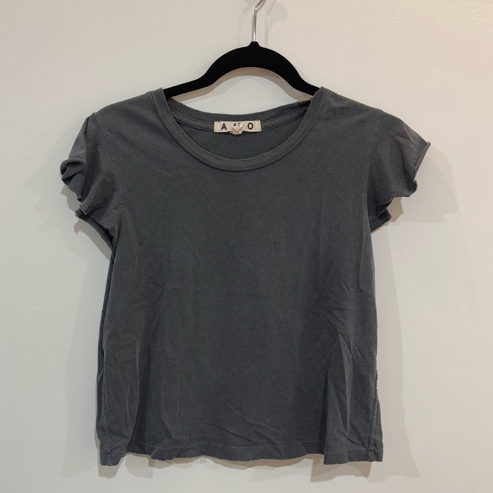 AMO Distressed Ruffle Short Sleeve T-shirt